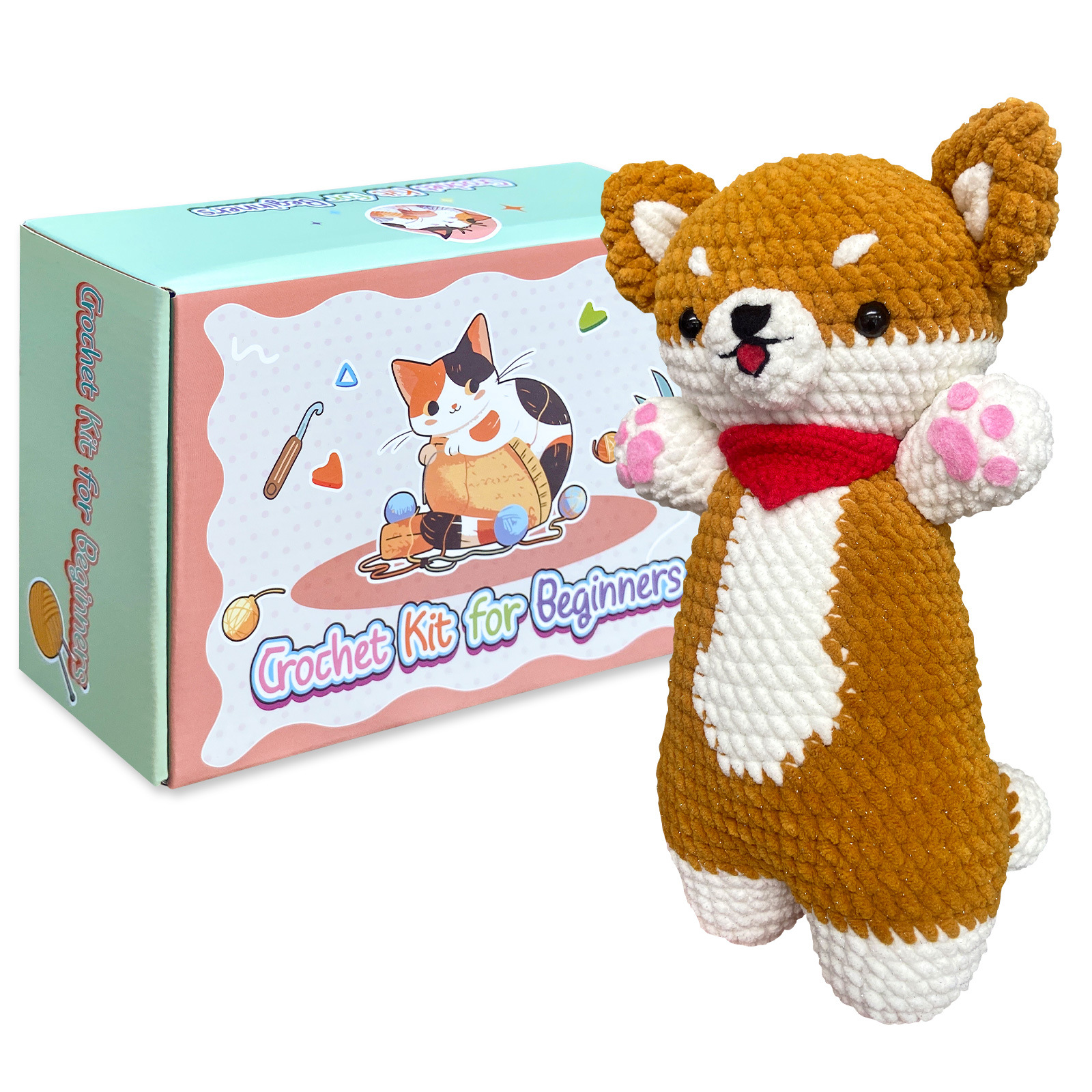 Cute Corgi Puppy Crochet Material Package English Instructions and Illustrations