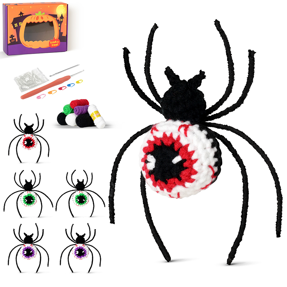 Halloween eyeball spider with English video instruction manual crochet material package weaving handmade DIY doll ornaments