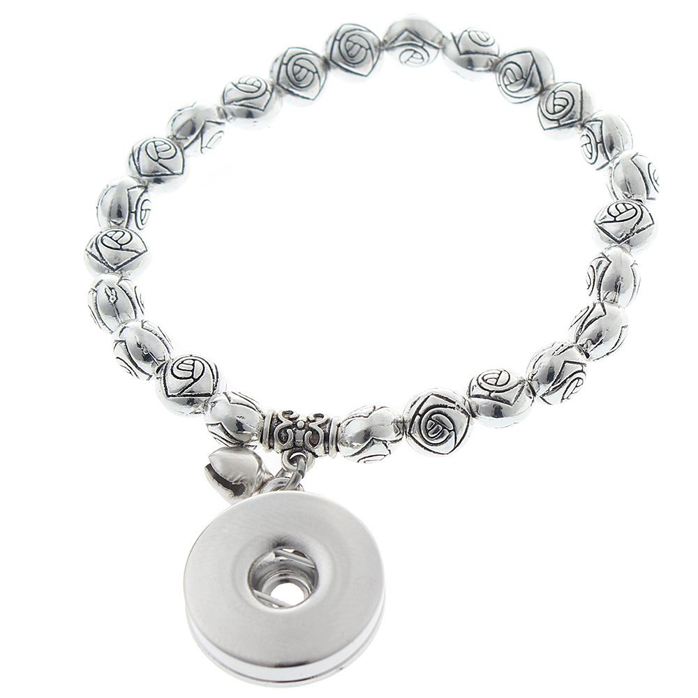 20mm Vintage Style Silver Rose Bead snap Bracelet