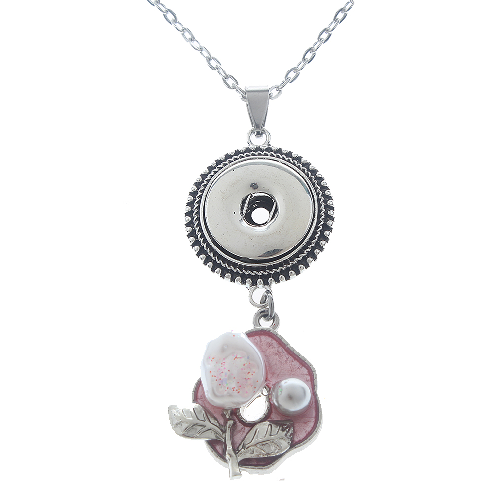 20mm Flower Pearl Alloy Pendant Snap Necklace