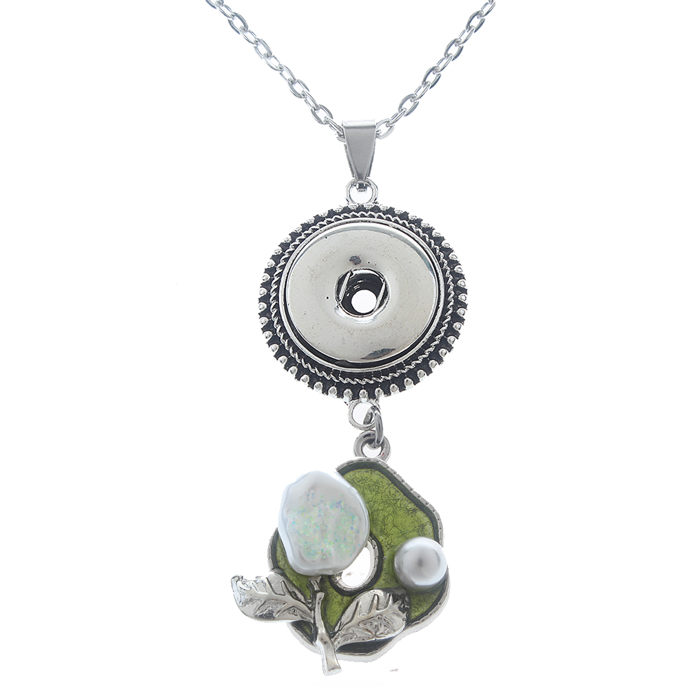 20mm Flower Pearl Alloy Pendant Snap Necklace