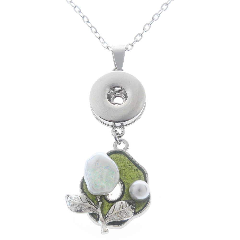 20mm Flower Pearl Alloy Pendant Snap Necklace