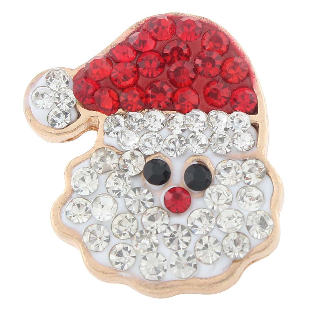 Christmas Xmas Santa Claus Clay-Rhinestone Rose Gold-plated 20mm Snap Button