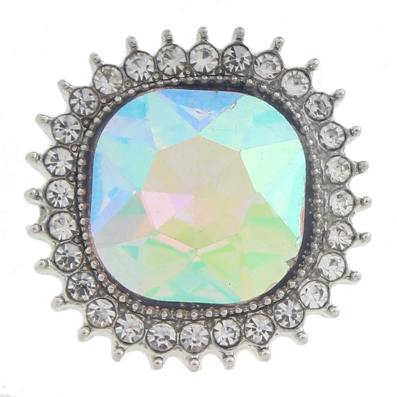 20mm Snap Button plated sliver with glass rhinestone