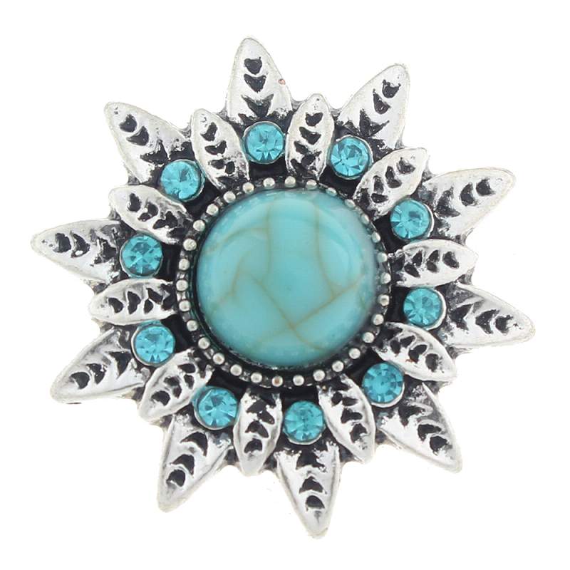 20mm turquoise Snap Button plated sliver with rhinestone