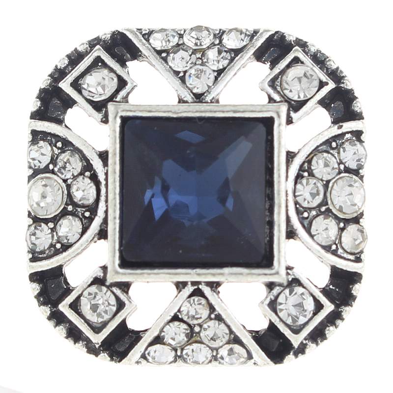 20mm Square Snap Button plated sliver with rhinestone