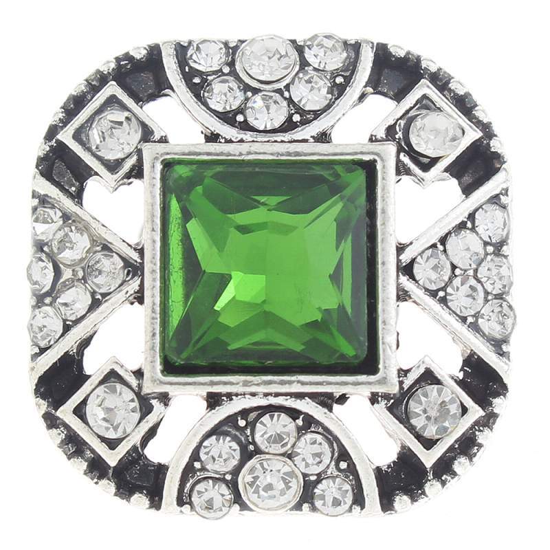 20mm Square Snap Button plated sliver with rhinestone