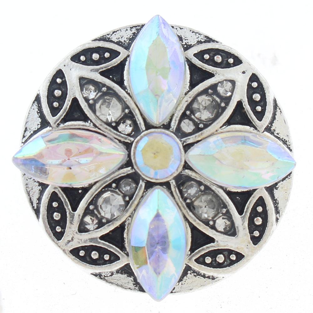 20mm Snap Button plated sliver with rhinestone