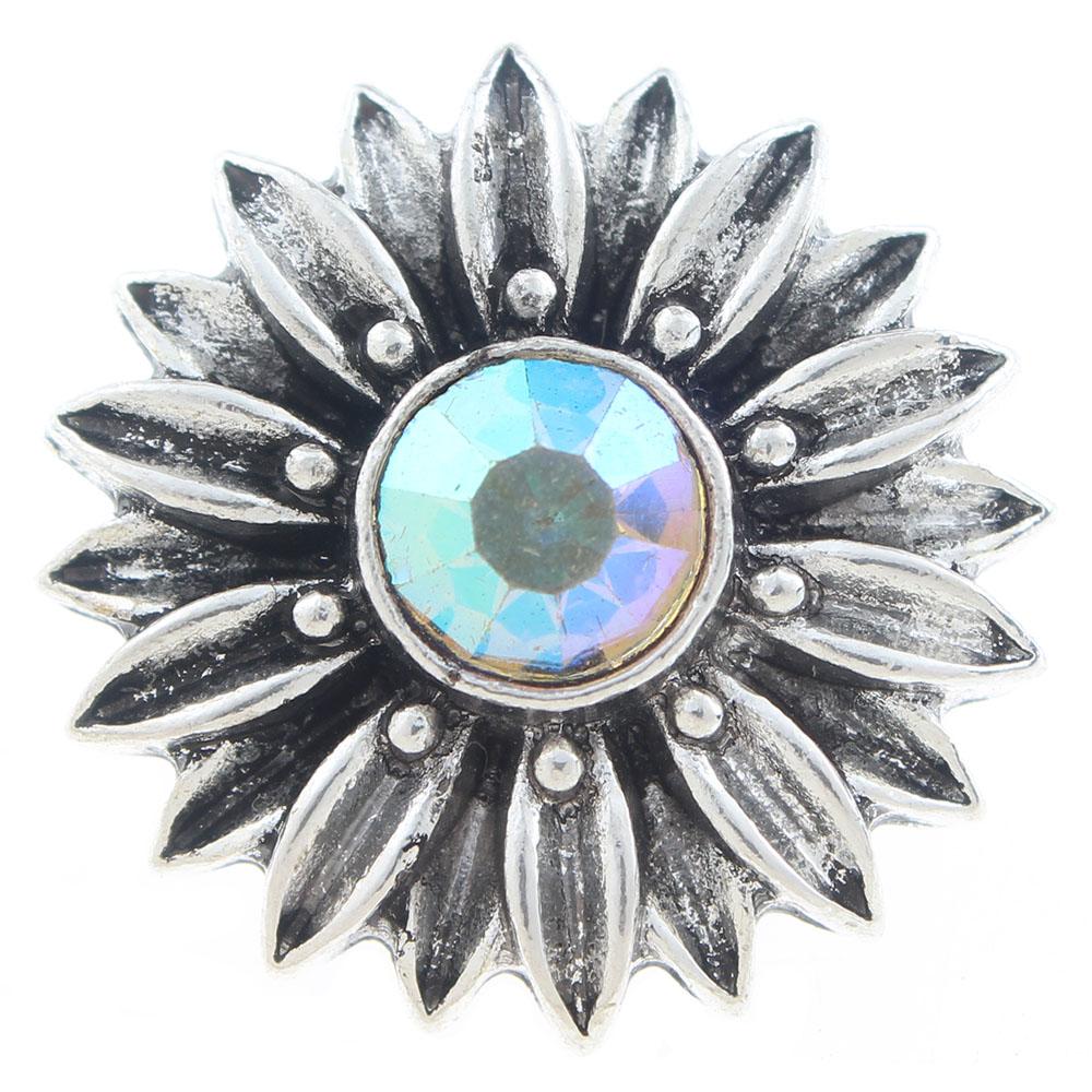 20mm Snap Button plated sliver with rhinestone