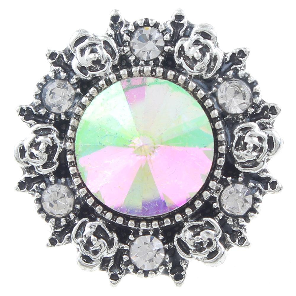 20mm Snap Button plated sliver with rhinestone