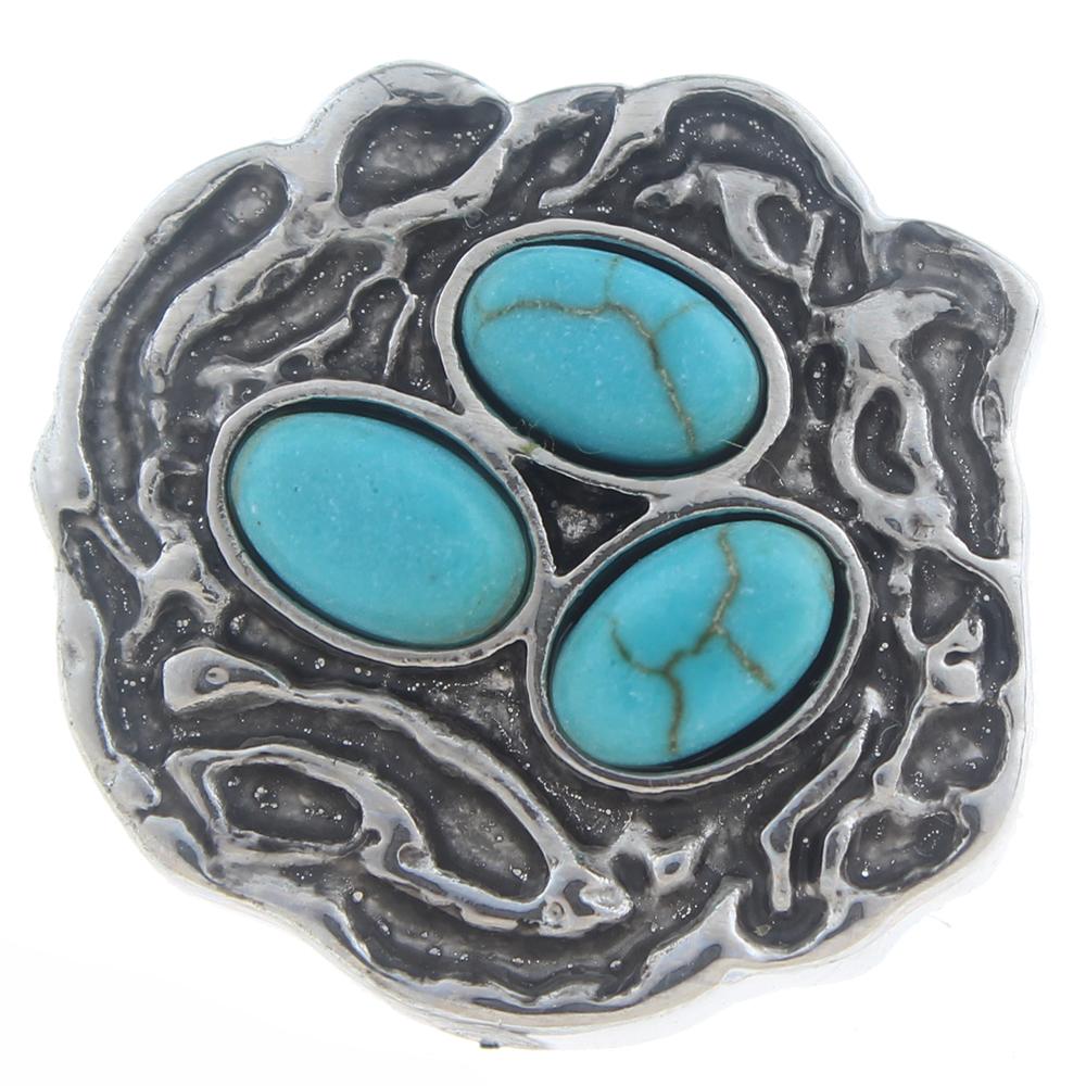 20mm Snap Button plated sliver with turquoise