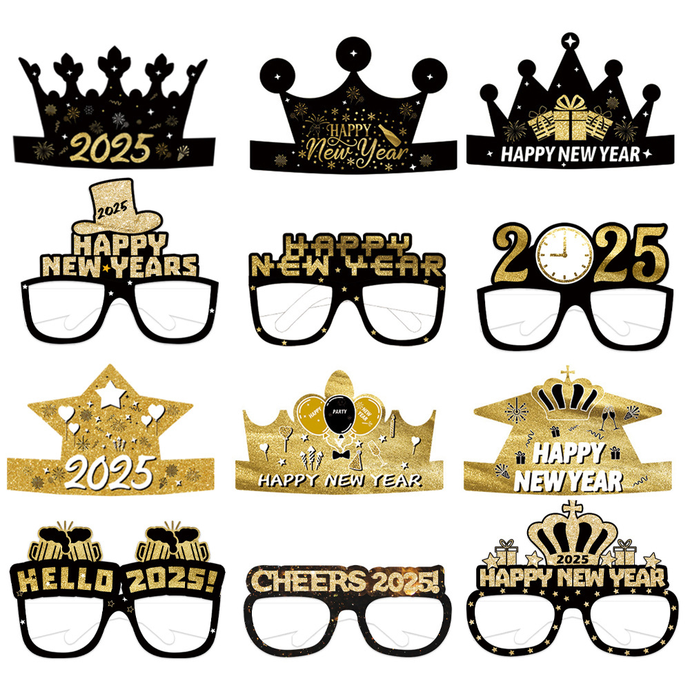 2025 New Year Party Paper Glasses Paper Hat Set