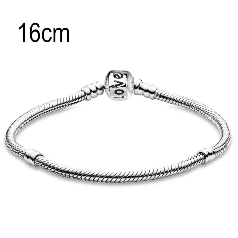 16 CM European Big Hole Beads Snake bone chain Basic Bracelets With Love Clasp