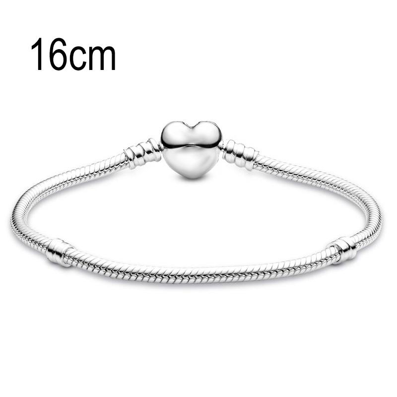 16 CM European Big Hole Beads Snake bone chain Basic Heart Clasp Bracelets