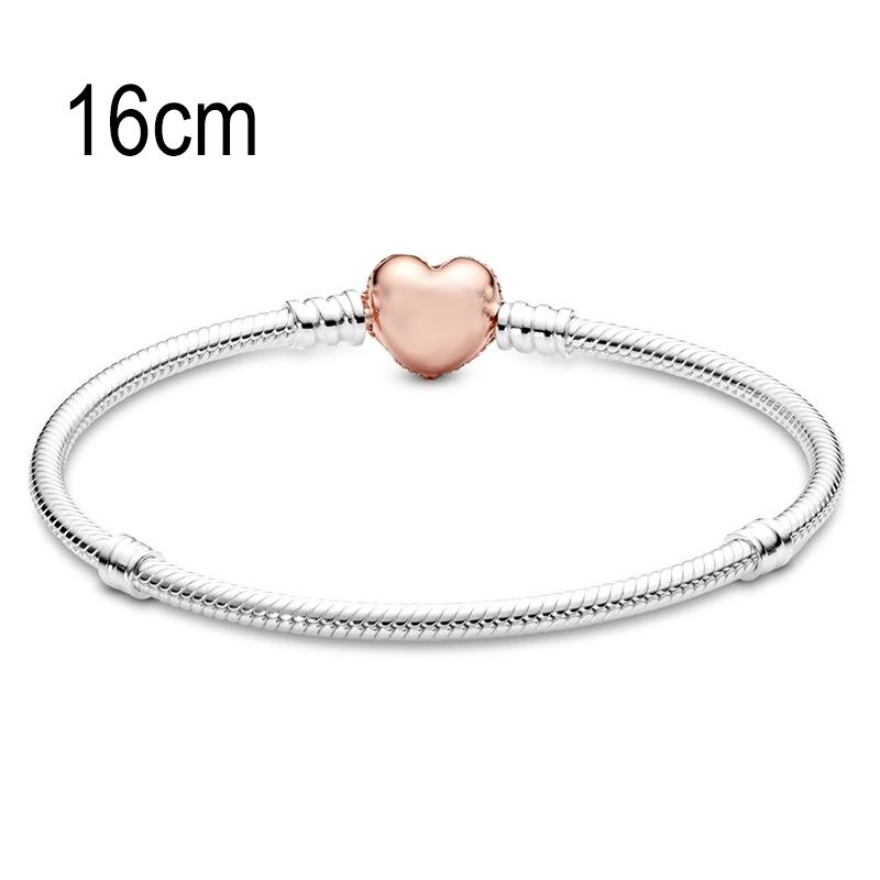 16 CM European Big Hole Beads Snake bone chain Basic Bracelets With Rose Golden Heart Clasp