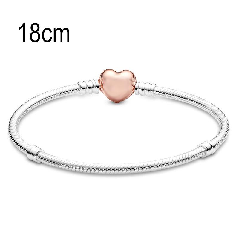 18 CM European Big Hole Beads Snake bone chain Basic Bracelets With Rose Golden Heart Clasp