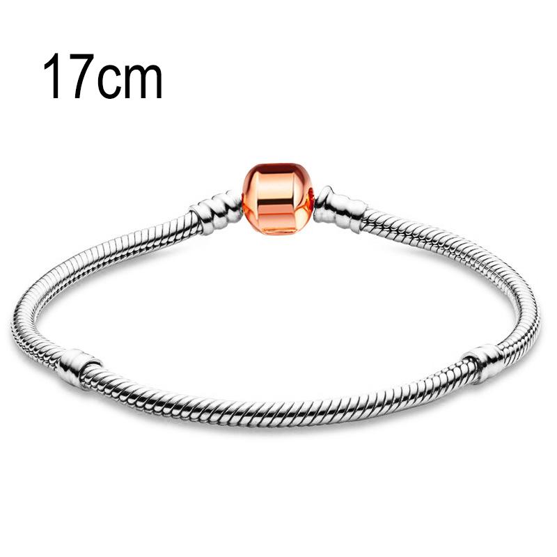 17 CM European Big Hole Beads Snake bone chain Basic Bracelets With Rose Golden Clasp