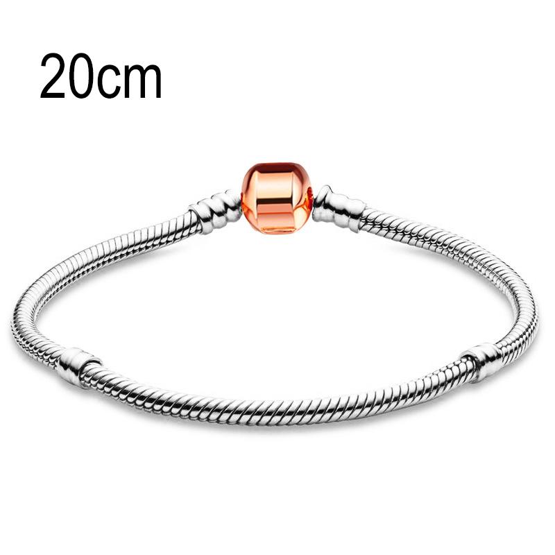 20 CM European Big Hole Beads Snake bone chain Basic Bracelets With Rose Golden Clasp