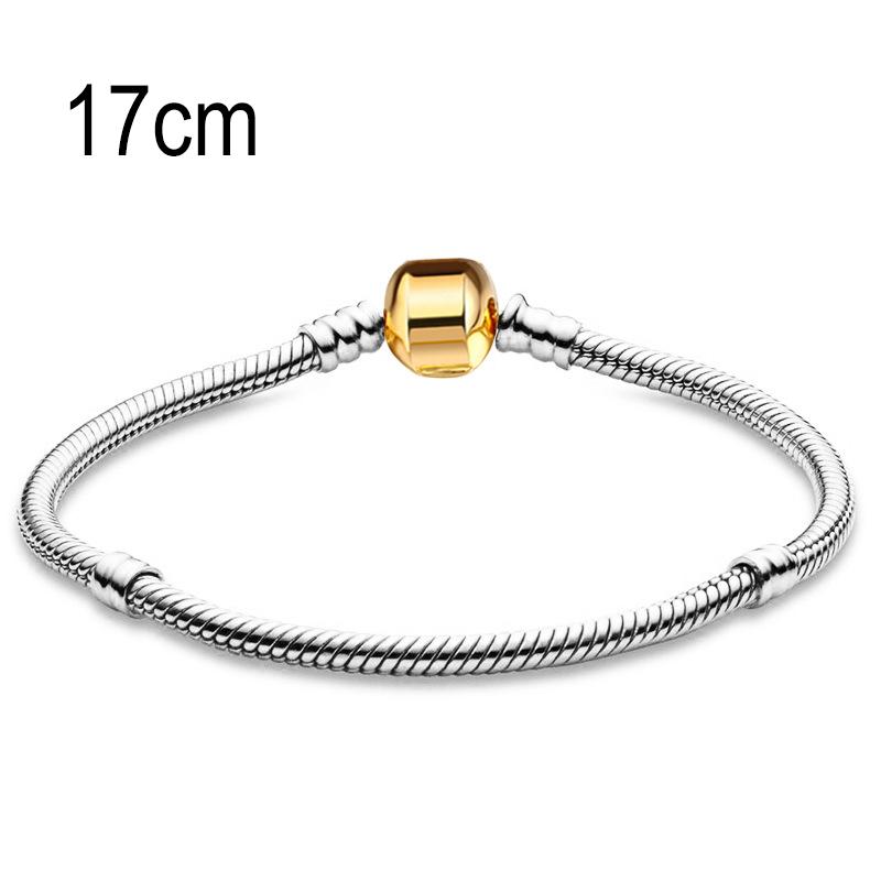 17 CM European Big Hole Beads Snake bone chain Basic Bracelets With Golden Clasp