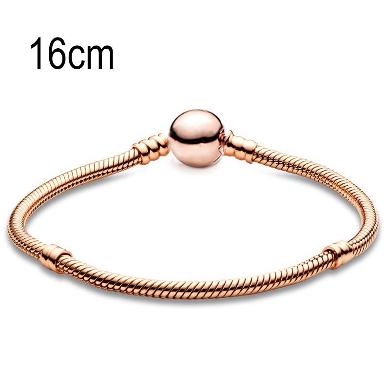 16 CM Rose Golden European Big Hole Beads Snake bone chain Basic Bracelets With Ball Clasp