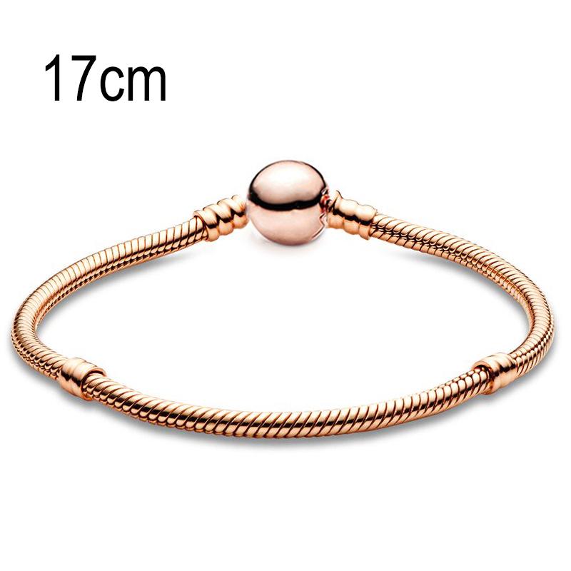 17 CM Rose Golden European Big Hole Beads Snake bone chain Basic Bracelets With Ball Clasp