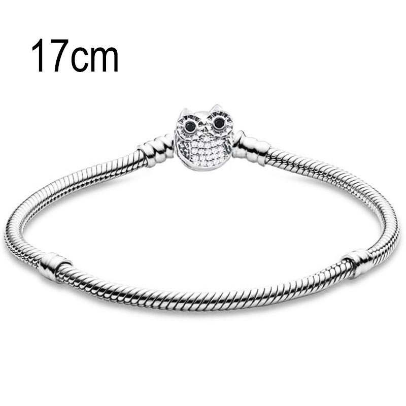 17 CM European Big Hole Beads Snake bone chain Basic Bracelets With Owl Clasp