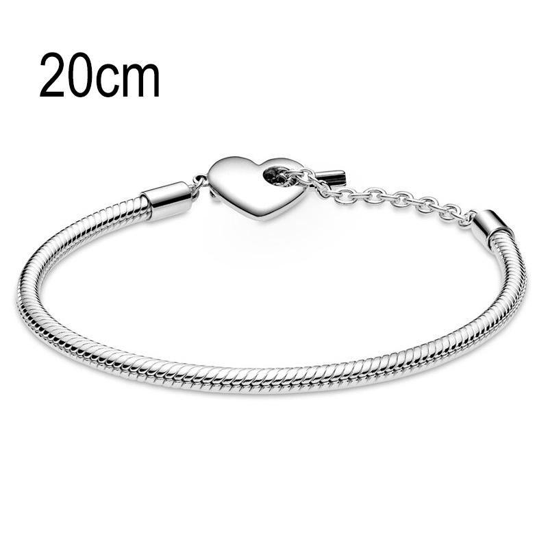 20 CM European Big Hole Beads Snake bone chain Basic Heart OT Clasp Bracelets