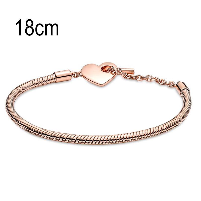 18 CM Rose Golden European Big Hole Beads Snake bone chain Basic Heart OT Clasp Bracelets