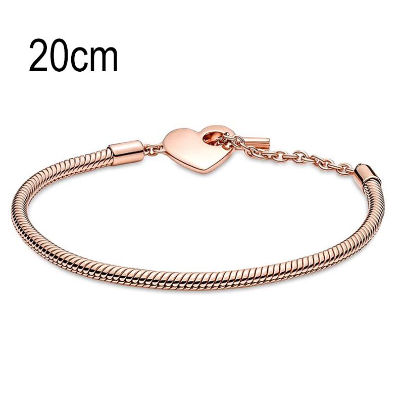 20 CM Rose Golden European Big Hole Beads Snake bone chain Basic Heart OT Clasp Bracelets