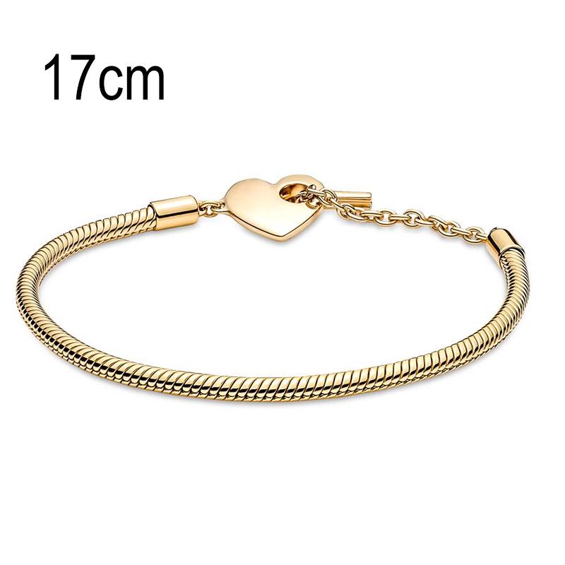 17 CM Golden European Big Hole Beads Snake bone chain Basic Heart OT Clasp Bracelets