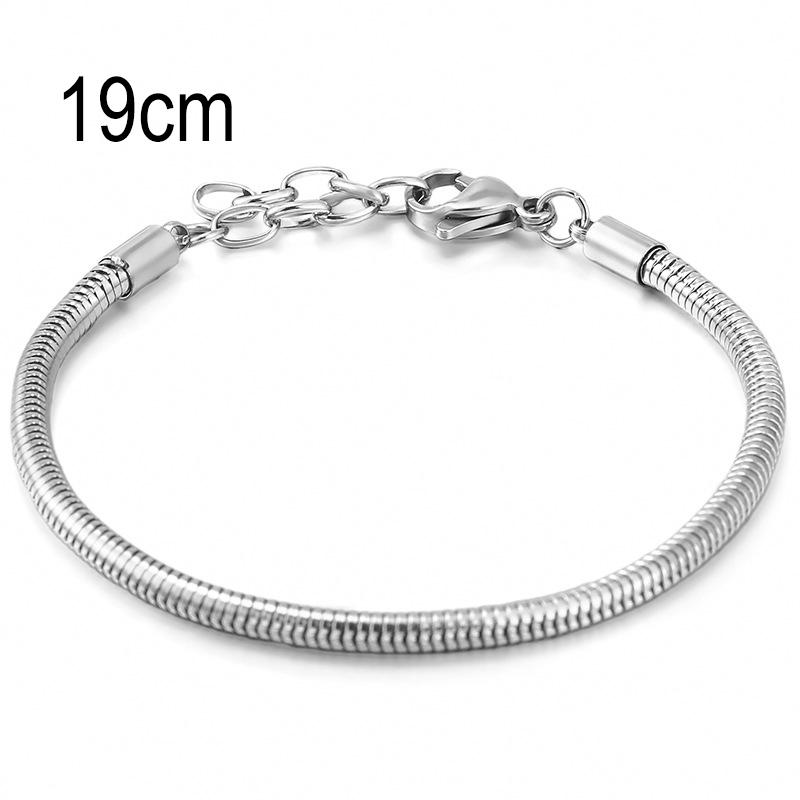 19 CM Stainless Steel European Big Hole Beads Snake bone chain Lobster Clasp Basic Bracelet