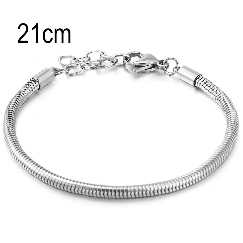 21 CM Stainless Steel European Big Hole Beads Snake bone chain Lobster Clasp Basic Bracelet