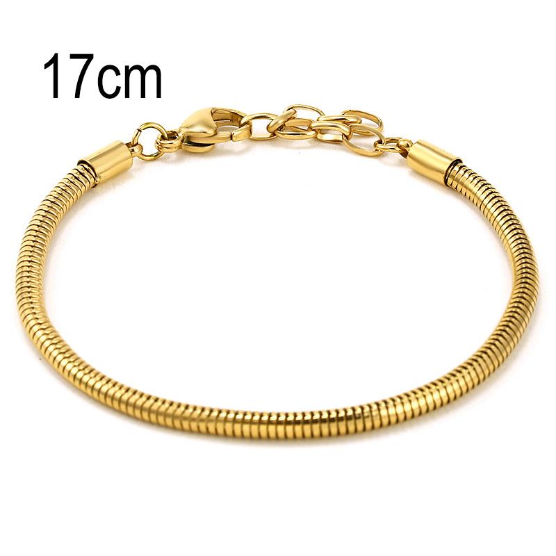 17 CM Golden Stainless Steel European Big Hole Beads Snake bone chain Lobster Clasp Basic Bracelet