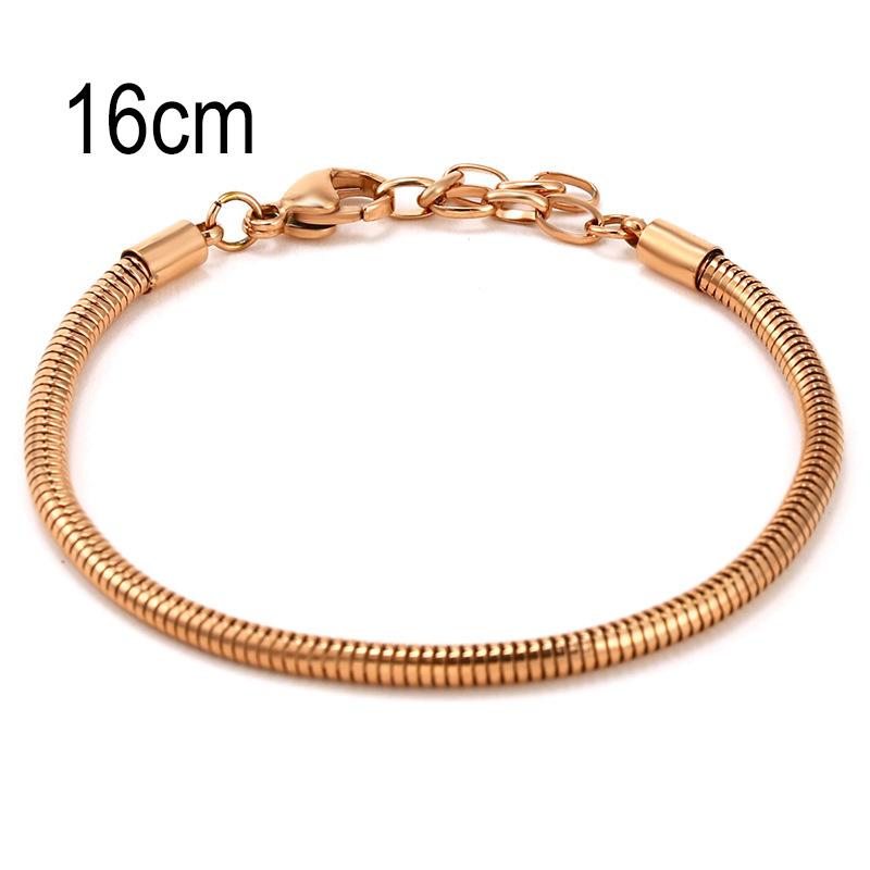 16 CM Rose Golden Stainless Steel European Big Hole Beads Snake bone chain Lobster Clasp Basic Bracelet