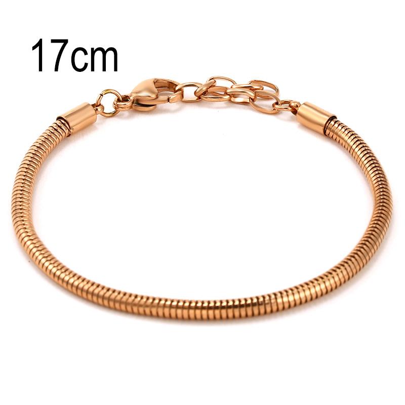 17 CM Rose Golden Stainless Steel European Big Hole Beads Snake bone chain Lobster Clasp Basic Bracelet