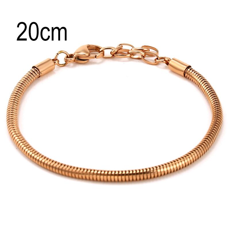 20 CM Rose Golden Stainless Steel European Big Hole Beads Snake bone chain Lobster Clasp Basic Bracelet