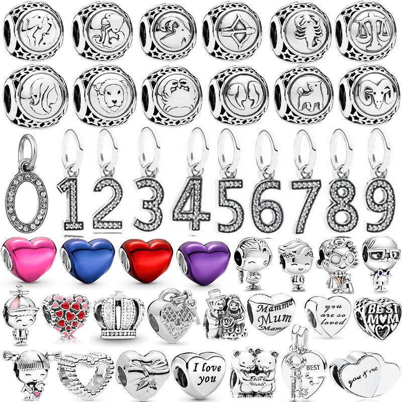 MOQ 2 pcs Digital Constellation Big Hole European Beads or Charms 45 Styles To Choose