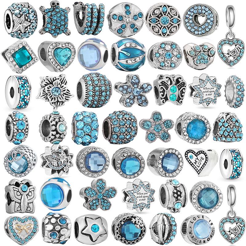 MOQ 2 pcs Sea Blue Big Hole European Beads or Charms 45 Styles To Choose